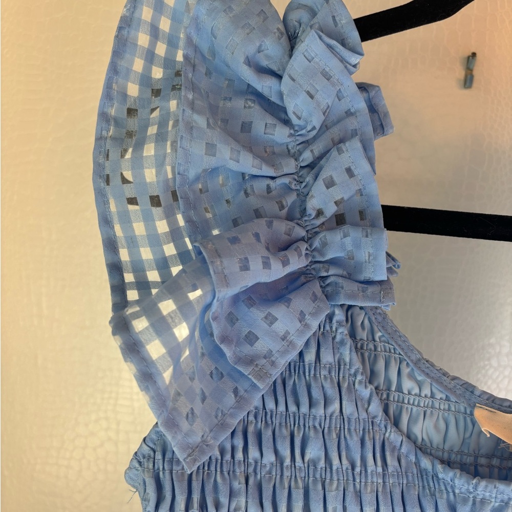 Entro Blue and White Smocked Ruffled Sundress - Picture 3 of 5